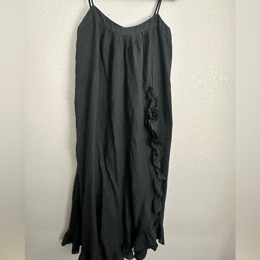 Gray Flowy Maxi Dress with ruffle slit